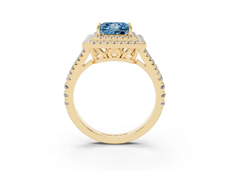 Princess Cut Halo Engagement Ring Setting for a Fancy Blue Lab-Grown Diamond | Yellow Gold - Design NV-24799