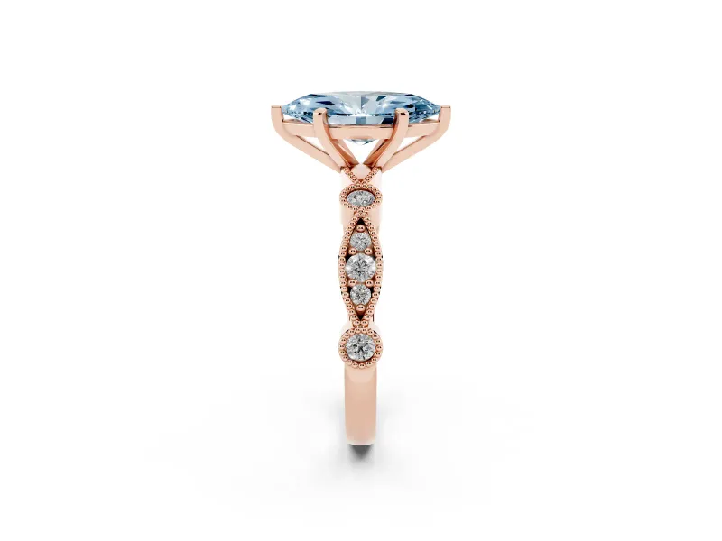 Marquise Vintage Milgrain Engagement Ring Setting for a Fancy Blue Lab-Grown Diamond | Rose Gold