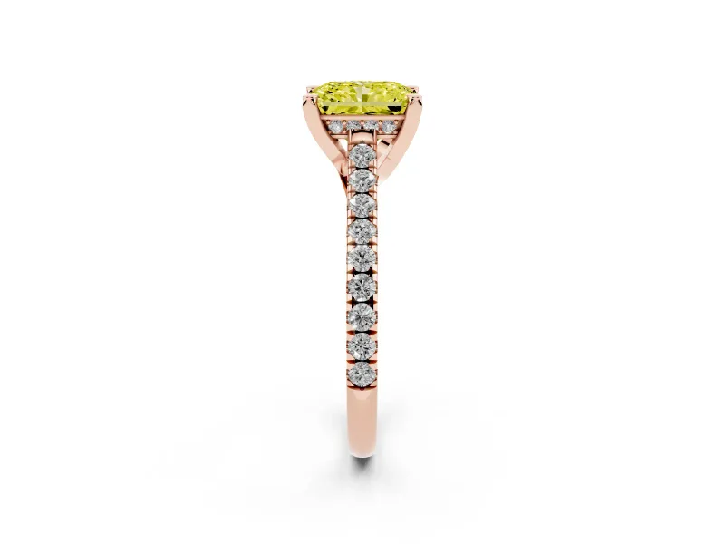 Radiant Cut Hidden Halo Pave Engagement Ring Setting for a Fancy Yellow Lab-Grown Diamond | Claw Prongs | Rose Gold