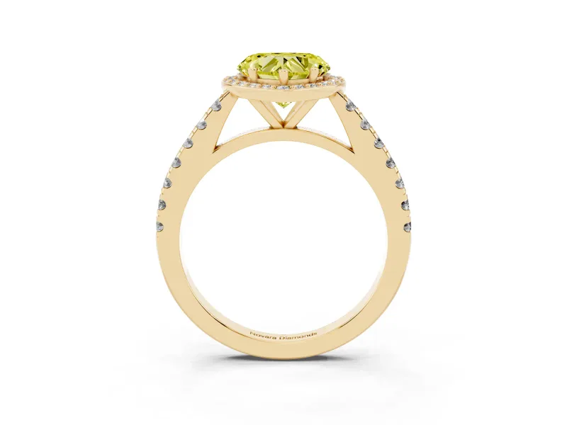 Heart-Shaped Halo Pavé Engagement Ring Setting for a Fancy Yellow Lab-Grown Diamond | Yellow Gold