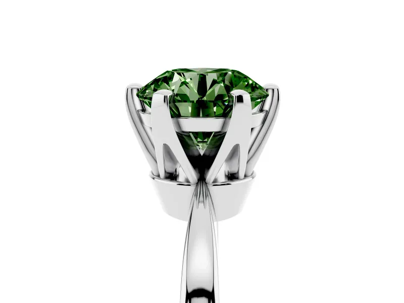 Fancy Green Round Cut Diamond Solitaire Engagement Ring Set in Silver with Slim Tapered Solitaire Band