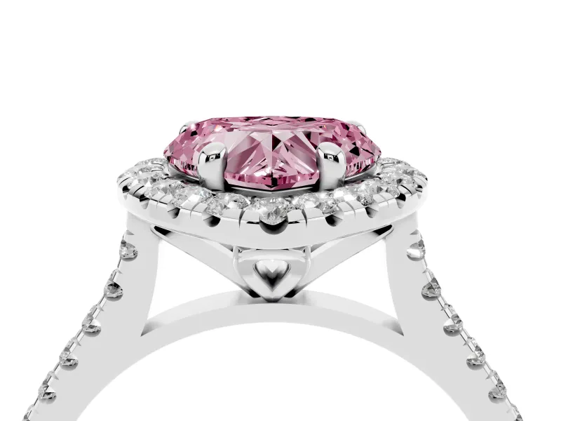 Heart-Shaped Halo Engagement Ring Setting for a Fancy Pink Lab-Grown Diamond | Tapered Band | Platinum