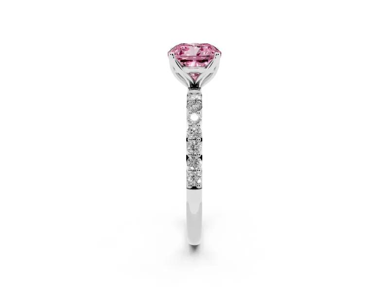 Cushion Cut Pave Solitaire Engagement Ring Setting for a Fancy Pink Lab-Grown Diamond | Slim Band | Sterling Silver