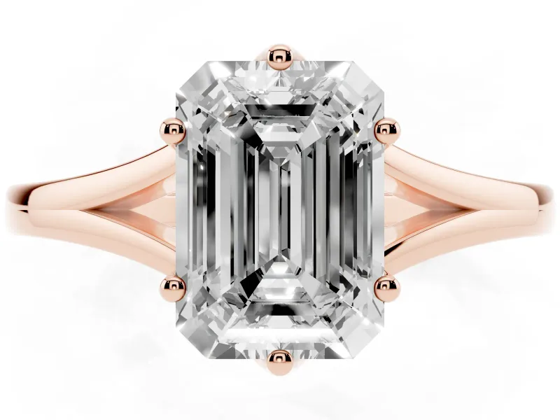Emerald Cut Split Shank Solitaire Engagement Ring Setting | Plain Polished | Rose Gold