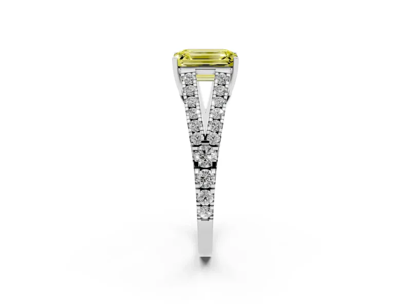 Emerald Cut Graduated Split Shank Engagement Ring Setting for a Fancy Yellow Lab-Grown Diamond | Platinum