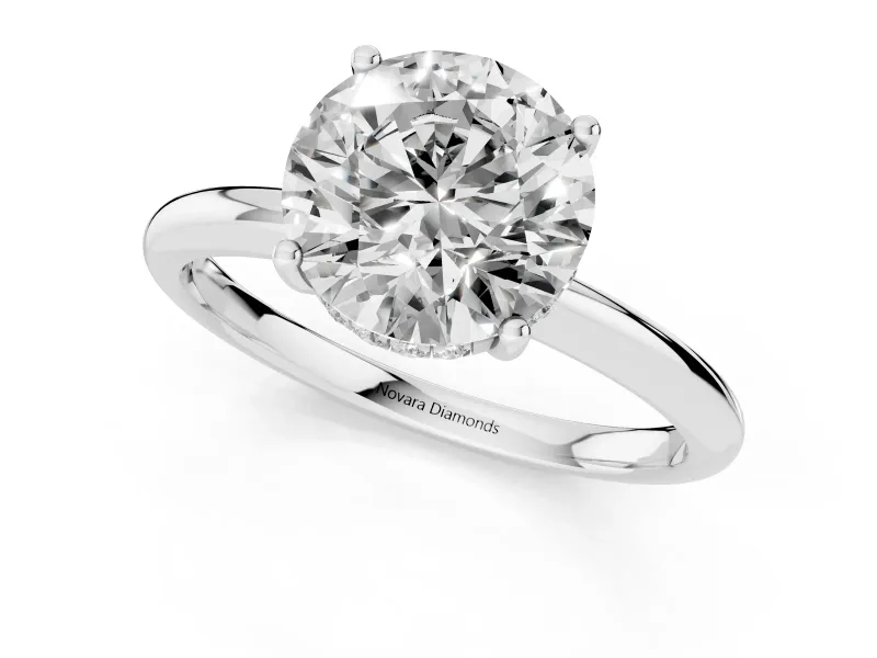Round Cut Diamond Solitaire Engagement Ring Set in White gold with Prong Setting and Polished Band
