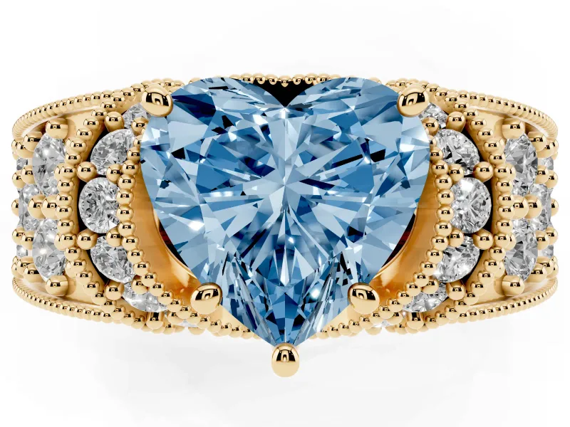 Heart-Shaped Vintage Pave Engagement Ring Setting for a Fancy Blue Lab-Grown Diamond | Milgrain Edges | Yellow Gold