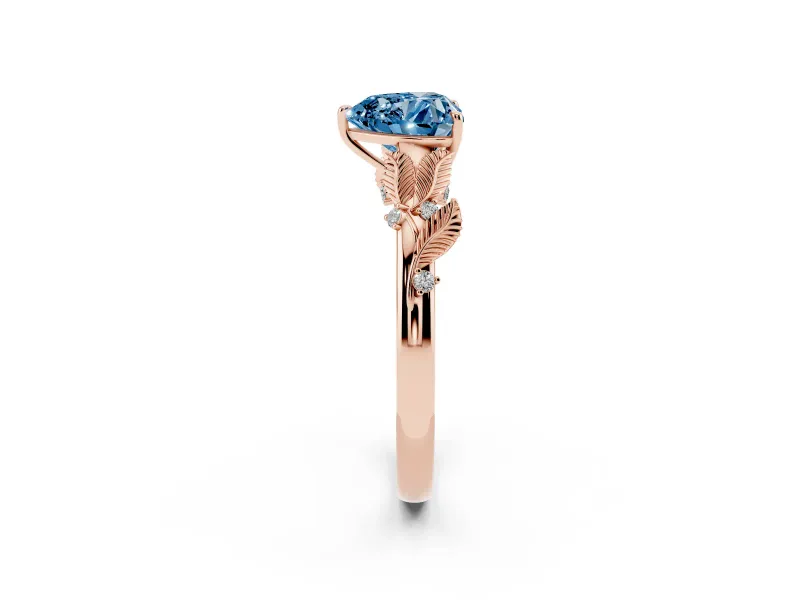 Heart-Shaped Leaf Solitaire Engagement Ring Setting for a Fancy Blue Lab-Grown Diamond | Rose Gold