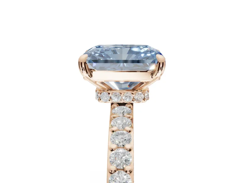 Radiant Cut Hidden Halo Engagement Ring Setting for a Fancy Blue Lab-Grown Diamond | Pavé Band | Rose Gold