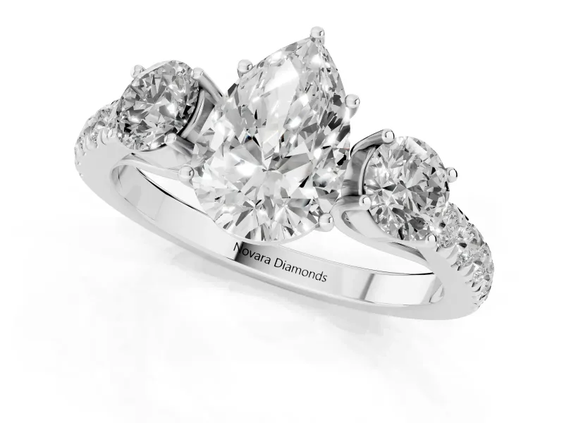 Pear-Shaped Three Stone Engagement Ring Setting | Pave Shoulders | Platinum