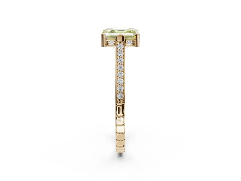 Asscher Cut Vintage Cathedral Engagement Ring Setting for a Fancy Yellow Lab-Grown Diamond | Carved Band | Yellow Gold