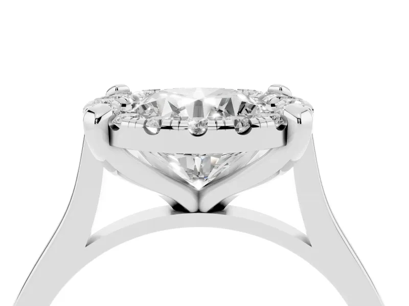 Round Claw Corner Halo Engagement Ring Setting | Slim Plain Band | Platinum