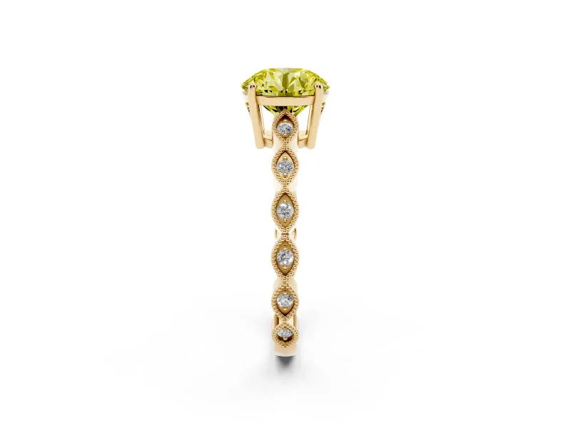 Round Milgrain Solitaire Engagement Ring Setting for a Fancy Yellow Lab-Grown Diamond | Yellow Gold