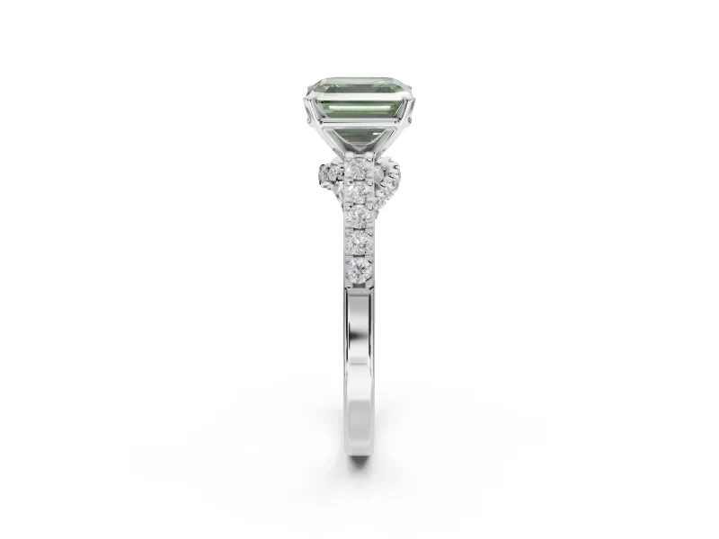 Asscher Cut Pavé Solitaire Engagement Ring Setting for a Fancy Green Lab-Grown Diamond | Crossover Gallery | Platinum