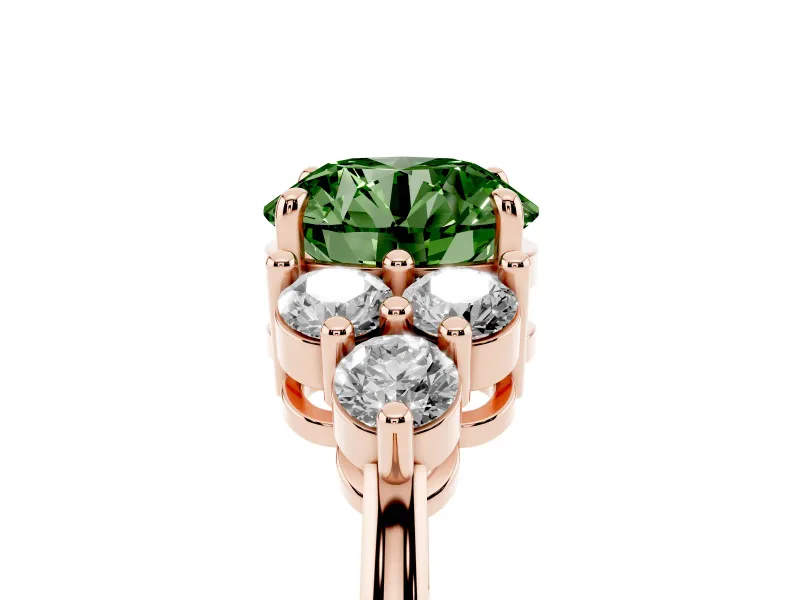Round Cluster Side Stone Engagement Ring Setting for a Fancy Green Lab-Grown Diamond | Rose Gold