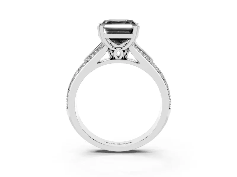 Asscher Cut Split Shank Engagement Ring Setting for a Black Center | Pavé Band | Platinum