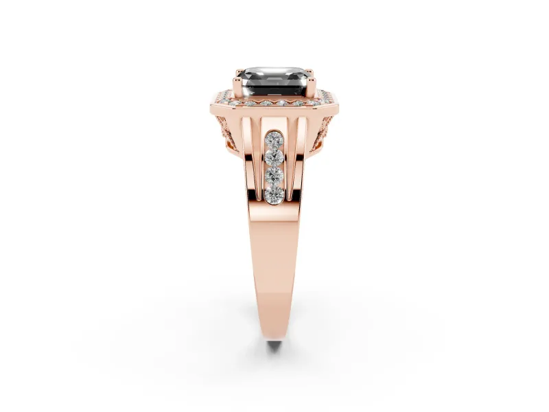 Asscher Cut Halo Engagement Ring Setting for a Black Center | Channel-Set Split Shank | Rose Gold