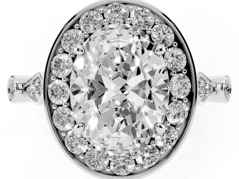 Oval Vintage Halo Engagement Ring Setting | Bezel Station Shoulders | White Gold