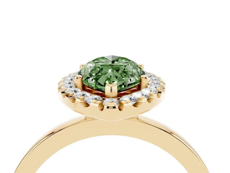 Marquise Thin Halo Engagement Ring Setting for a Fancy Green Lab-Grown Diamond | Plain Polished Band | Yellow Gold