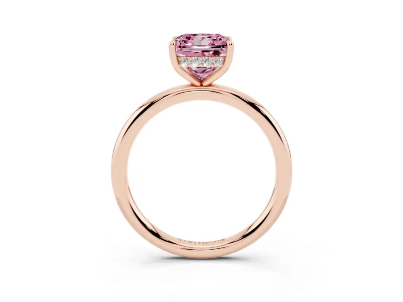 Fancy Pink Princess Cut Diamond Solitaire Ring Set in Rose gold with Thin Band and Prong Setting