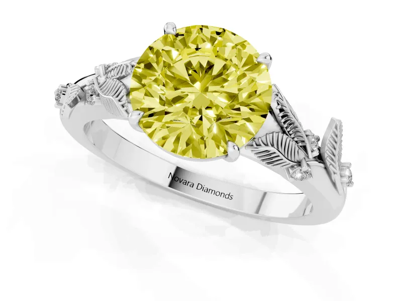 Round Leaf Solitaire Engagement Ring Setting for a Fancy Yellow Lab-Grown Diamond | Sterling Silver