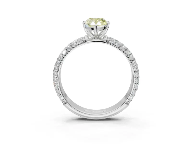 Pear-Shaped Domed Pavé Engagement Ring Setting for a Fancy Yellow Lab-Grown Diamond | Platinum