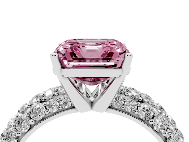 Asscher Cut Close Set Pave Engagement Ring Setting for a Fancy Pink Lab-Grown Diamond | Multi Row | Sterling Silver