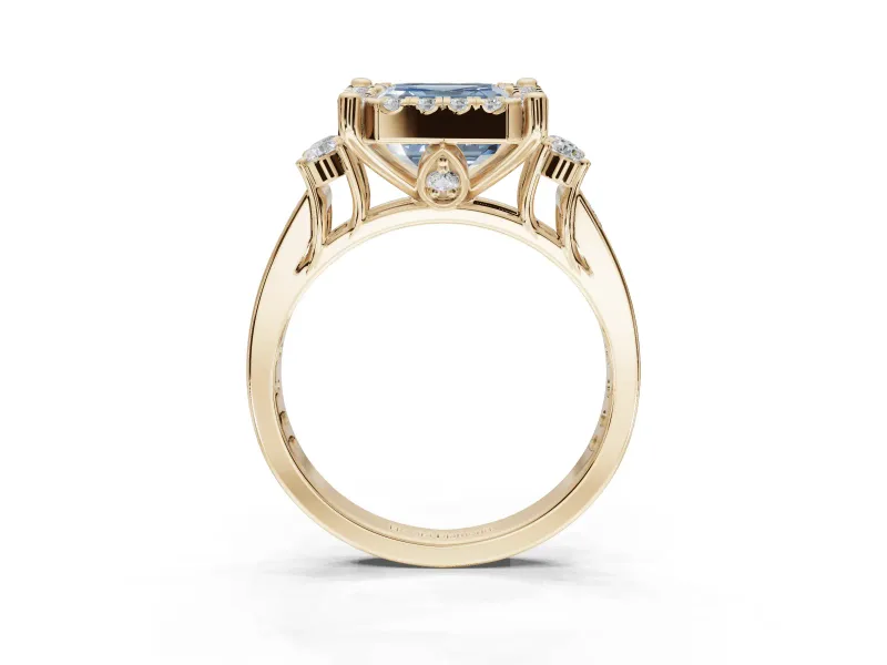 Asscher Cut Halo Engagement Ring Setting for a Fancy Blue Lab-Grown Diamond | Graduated Channel Band | Yellow Gold