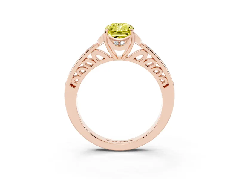 Radiant Cut Floral Pavé Engagement Ring Setting for a Fancy Yellow Lab-Grown Diamond | Rose Gold