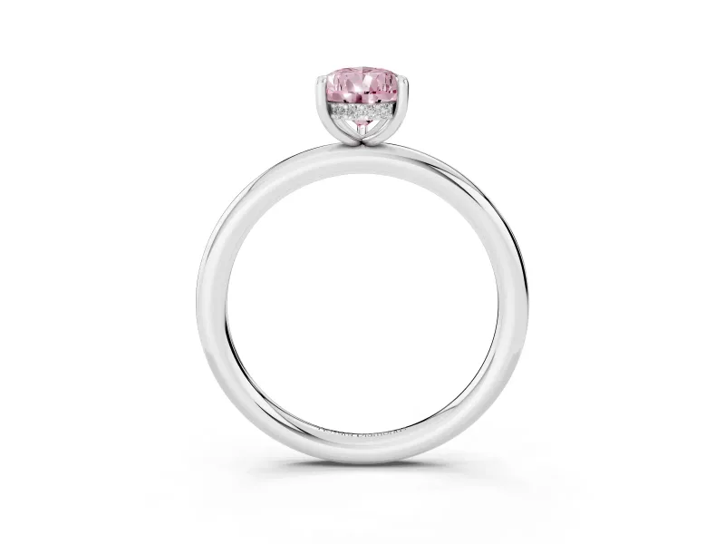 Fancy Pink Pear Cut Diamond Solitaire Ring Set in Platinum with Thin Band and Prong Setting