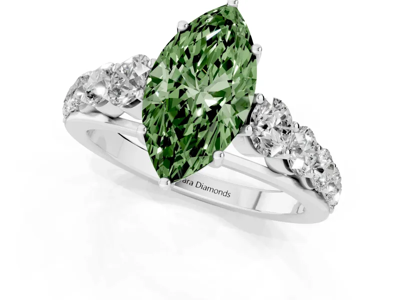 Marquise Graduated Side Stone Engagement Ring Setting for a Fancy Green Lab-Grown Diamond | Flat Top Band | Platinum