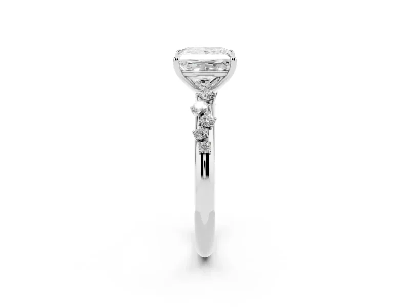 Princess Cut Diamond Cluster Solitaire Ring Set in Silver with Prong Setting