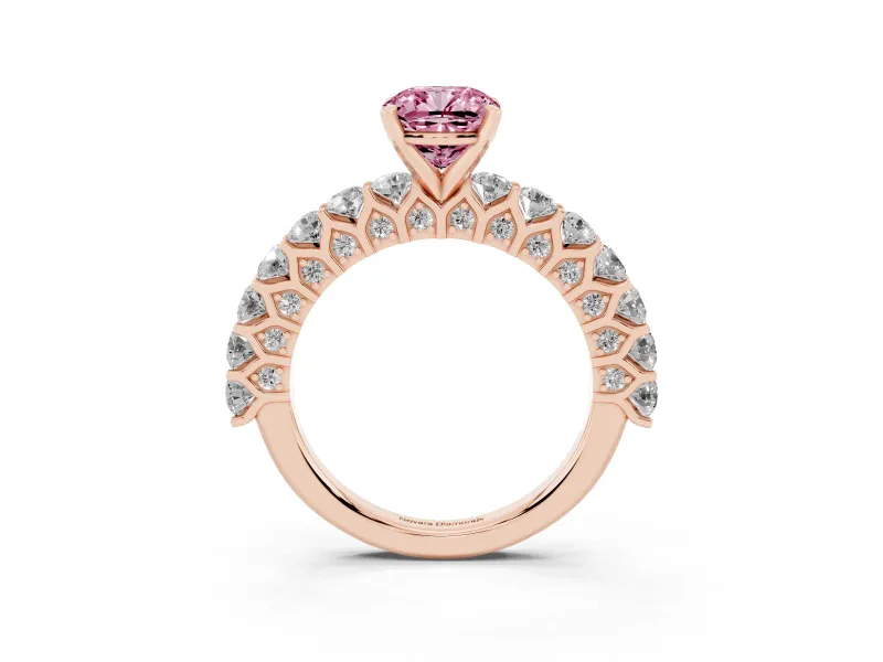 Cushion Cut Shared Prong Engagement Ring Setting for a Fancy Pink Lab-Grown Diamond | Rose Gold