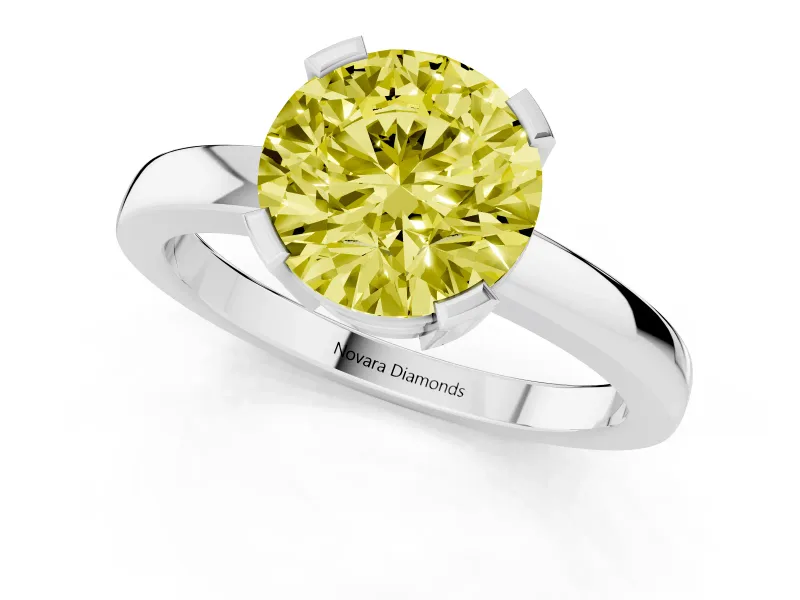 Round Tab Prong Solitaire Engagement Ring Setting for a Fancy Yellow Lab-Grown Diamond | White Gold