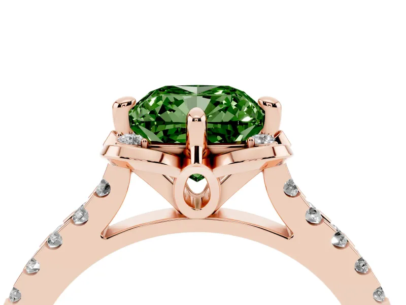Cushion Cut Floral Petal Engagement Ring Setting for a Fancy Green Lab-Grown Diamond | Petal Accents | Rose Gold