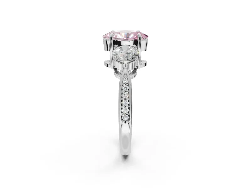 Oval Three Stone Engagement Ring Setting for a Fancy Pink Lab-Grown Diamond | Tapered Pave Band | Sterling Silver