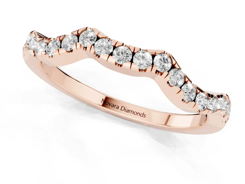 Round Diamond Curved Pavé Wedding Band Set in Rose gold with Nesting Profile