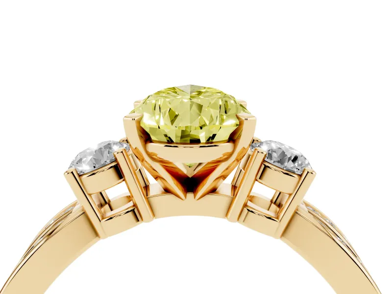 Fancy Yellow Three-Stone Pear Cut Diamond Twist Band Ring Set in Yellow gold with Pavé Accents and Prong Setting