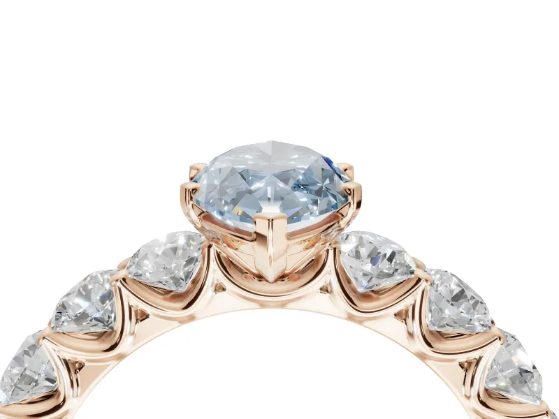 Marquise Side Stone Engagement Ring Setting for a Fancy Blue Lab-Grown Diamond | Scalloped Prong Accents | Rose Gold