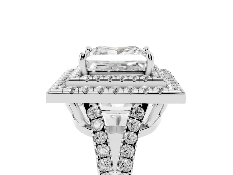 Princess Cut Double Halo Split Shank Engagement Ring Setting | Pavé Shoulders | Platinum