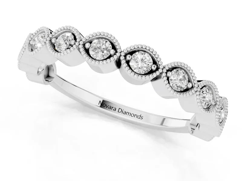Marquise Diamond Eternity Band Set in Silver with Milgrain Bezel Setting