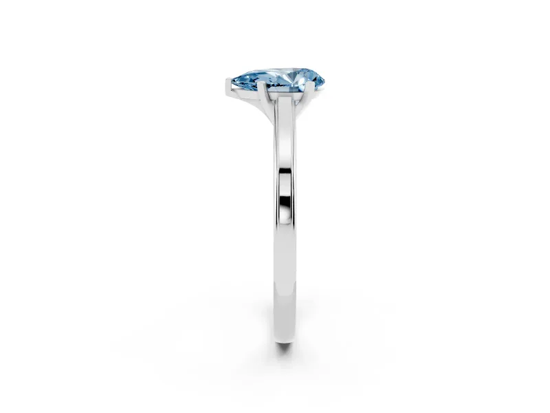Fancy Blue Pear Cut Diamond Solitaire Ring Set in Silver with Prong Setting and Classic Band
