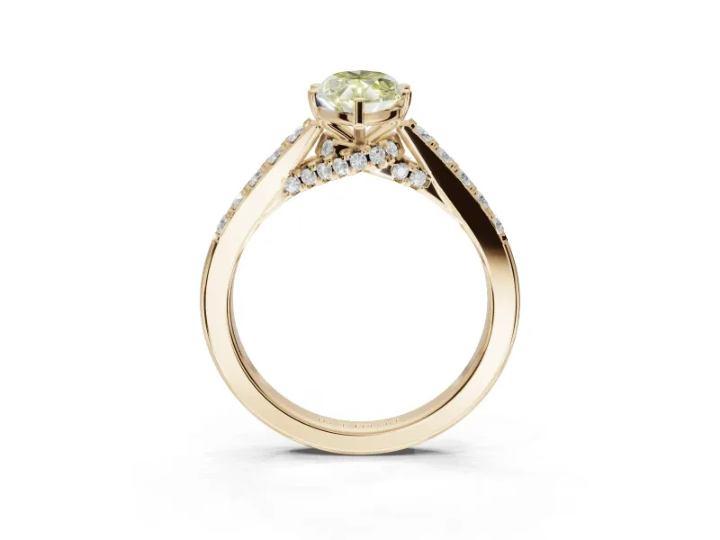 Marquise Pavé Solitaire Engagement Ring Setting for a Fancy Yellow Lab-Grown Diamond | Crossover Gallery | Yellow Gold
