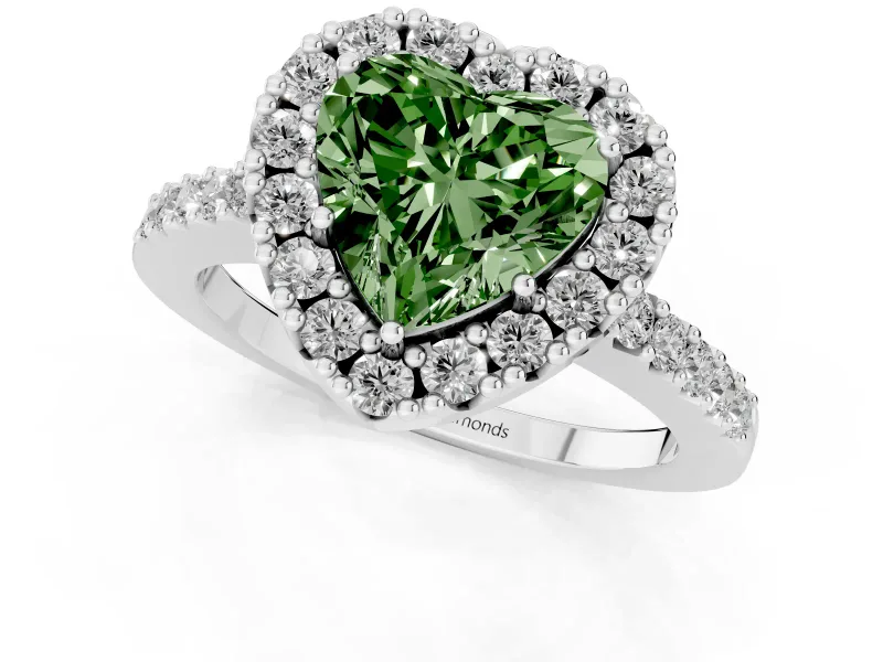 Heart-Shaped Halo Engagement Ring Setting for a Fancy Green Lab-Grown Diamond | Single Row Pavé Band | Sterling Silver