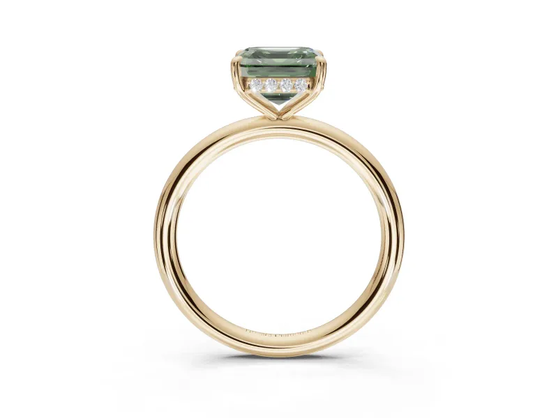Asscher Cut Hidden Halo Ring Setting for a Fancy Green Lab-Grown Diamond | Yellow Gold