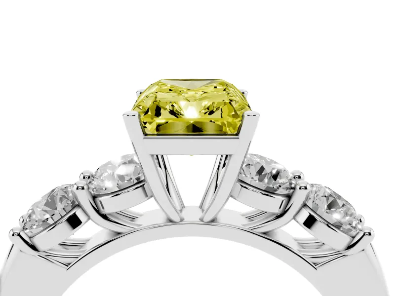 Radiant Cut Five Stone Engagement Ring Setting for a Fancy Yellow Lab-Grown Diamond | Prong Set Side Stones | White Gold
