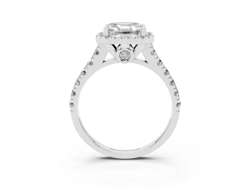 Asscher Cut Halo Engagement Ring Setting | Shared Prong Shoulders | Platinum