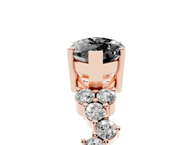 Marquise Scattered Accent Engagement Ring Setting for a Black Center | Slim Band | Rose Gold