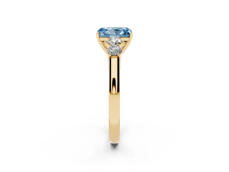 Radiant Cut 5 Stone Engagement Ring Setting for a Fancy Blue Lab-Grown Diamond | Yellow Gold