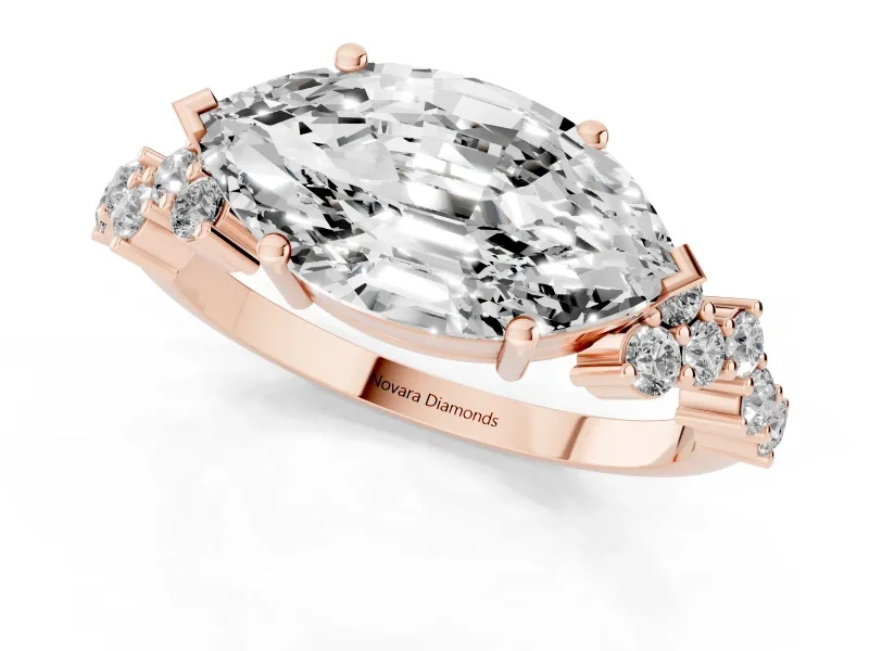Marquise Scattered Accent Engagement Ring Setting | Slim Band | Rose Gold